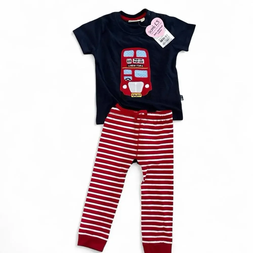 JoJo Maman Bebe Baby London Bus Outfit Set 1-2 Yr NWT Navy, White & Red Stripes